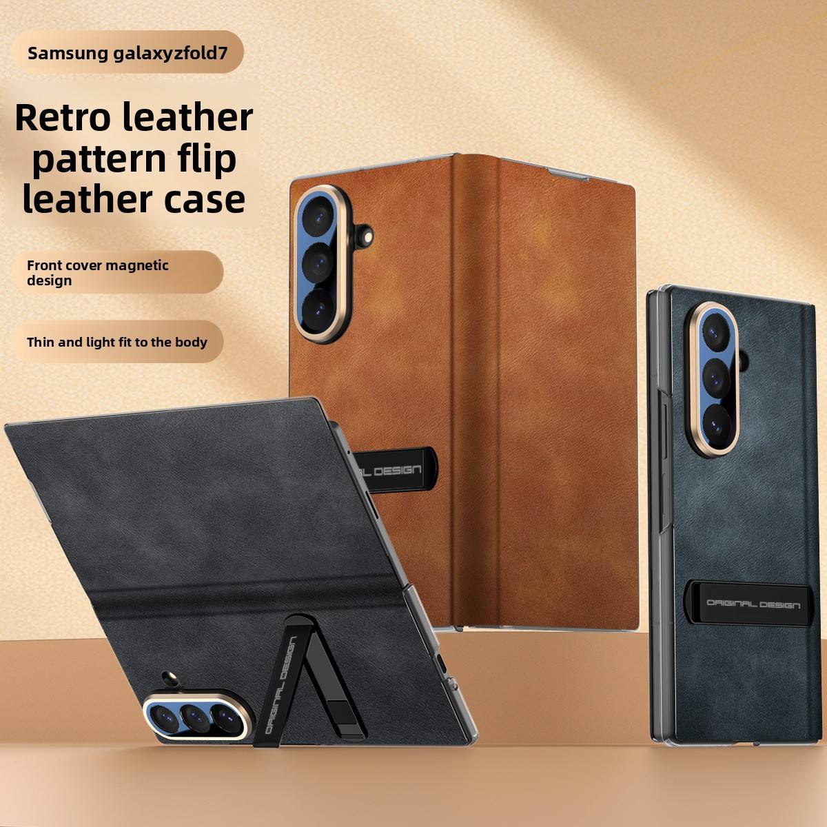Backheal Ultra-Slim Magnetic Leather Case for Samsung Galaxy Z Fold 7 - Luxury Flip Cover with Built-in Screen Protector & Kickstand - Full Body Protection