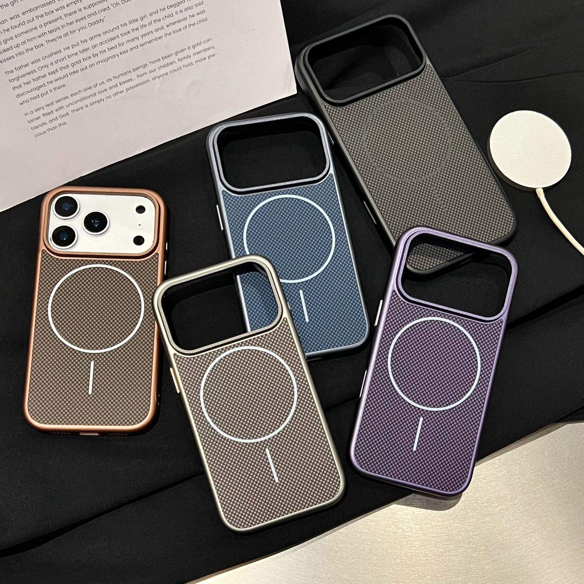 Backheal Ultra-Thin Magnetic Carbon Fiber Case for iPhone 17 Air 16 15 14 13 Pro Max - Hard Matte PC Shockproof Cover - Minimalist Slim Protective Shell