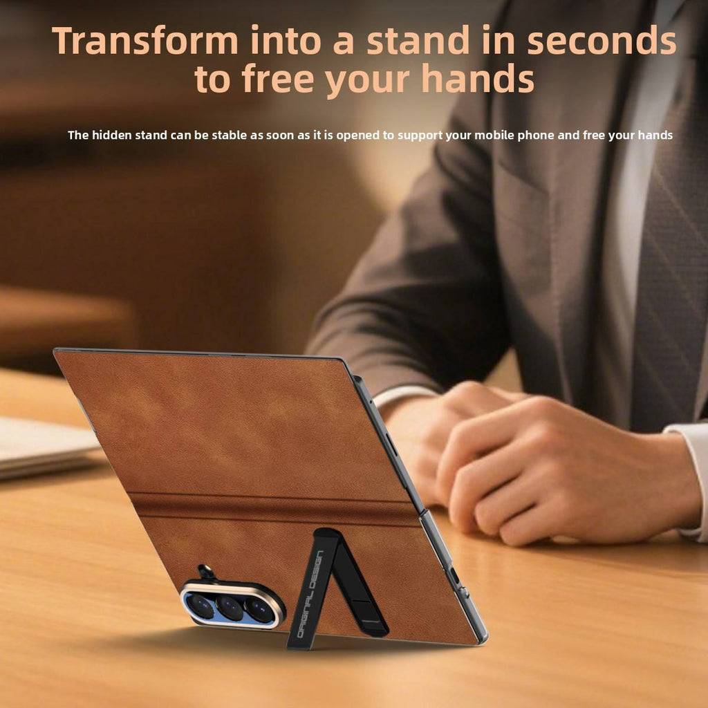 Backheal Ultra-Slim Magnetic Leather Case for Samsung Galaxy Z Fold 7 - Luxury Flip Cover with Built-in Screen Protector & Kickstand - Full Body Protection